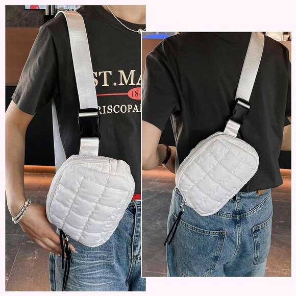 Chic Quilted Travel Accessory - Small Pink Puffer Belt Bag with Versatile Styles - Picture 4 of 8